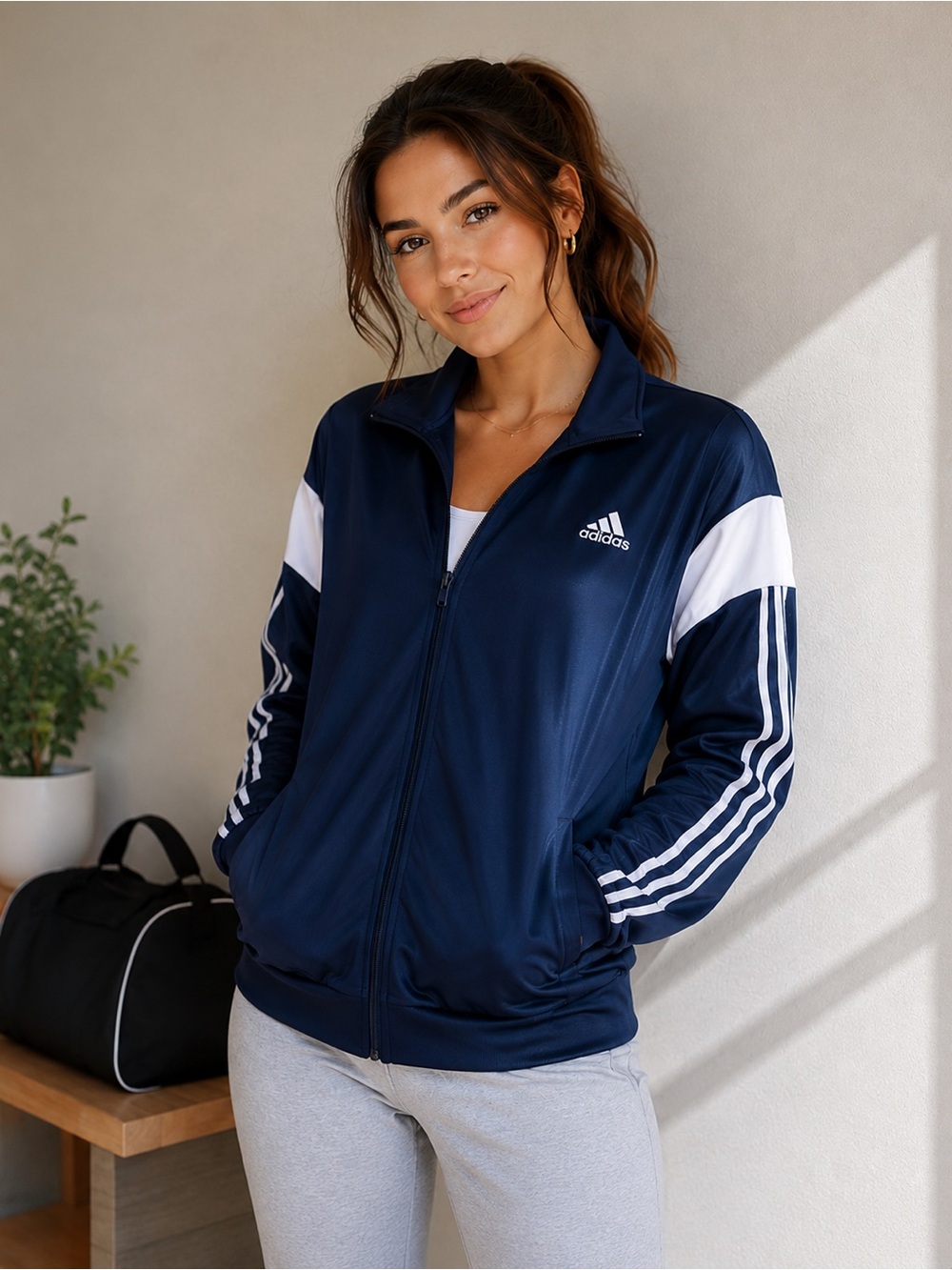 Adidas Navy Track Jacket Women’s Small | 3-Stripe Full Zip Athletic Jacket